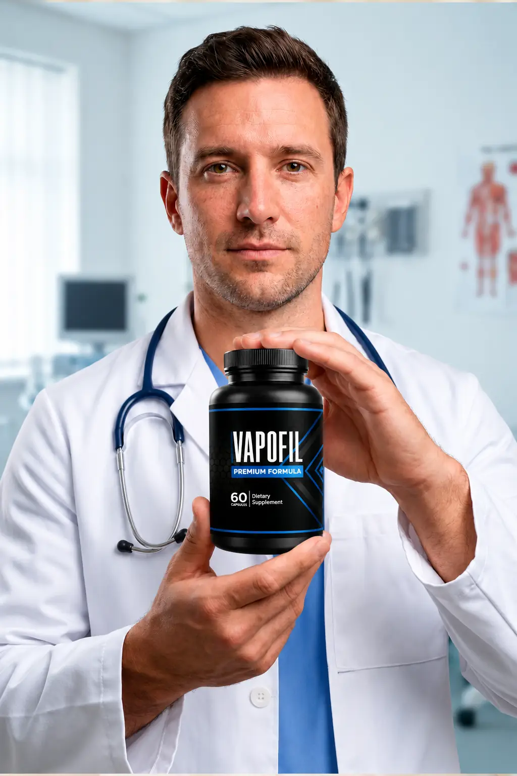Doctor holding a bottle of VapoFil
